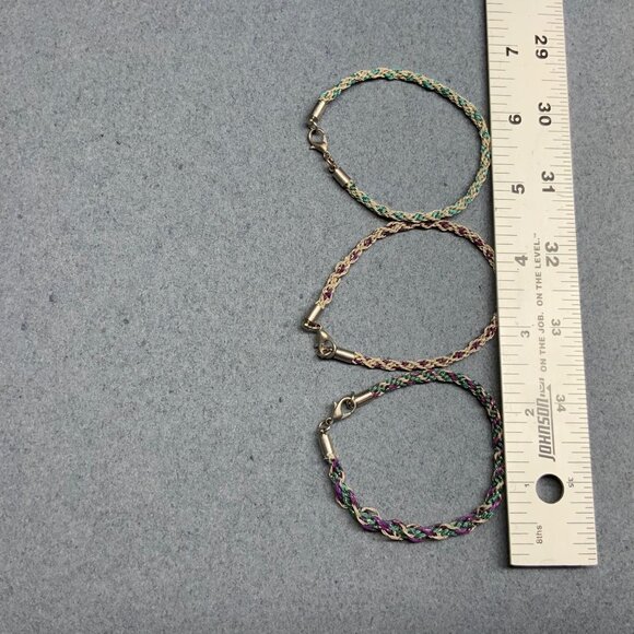 Woven Twisted Cord Bracelet Trio 7 In Gray Purple Turquoise Silver Versatile 70s - Picture 4 of 5